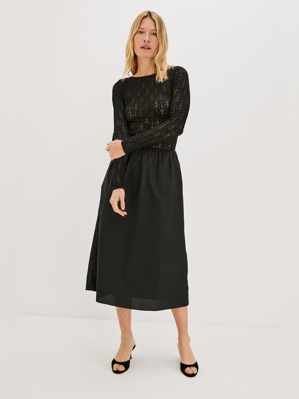 Rails Amberly Dress Black Lace Long Sleeve Midi Dress Women’s Medium